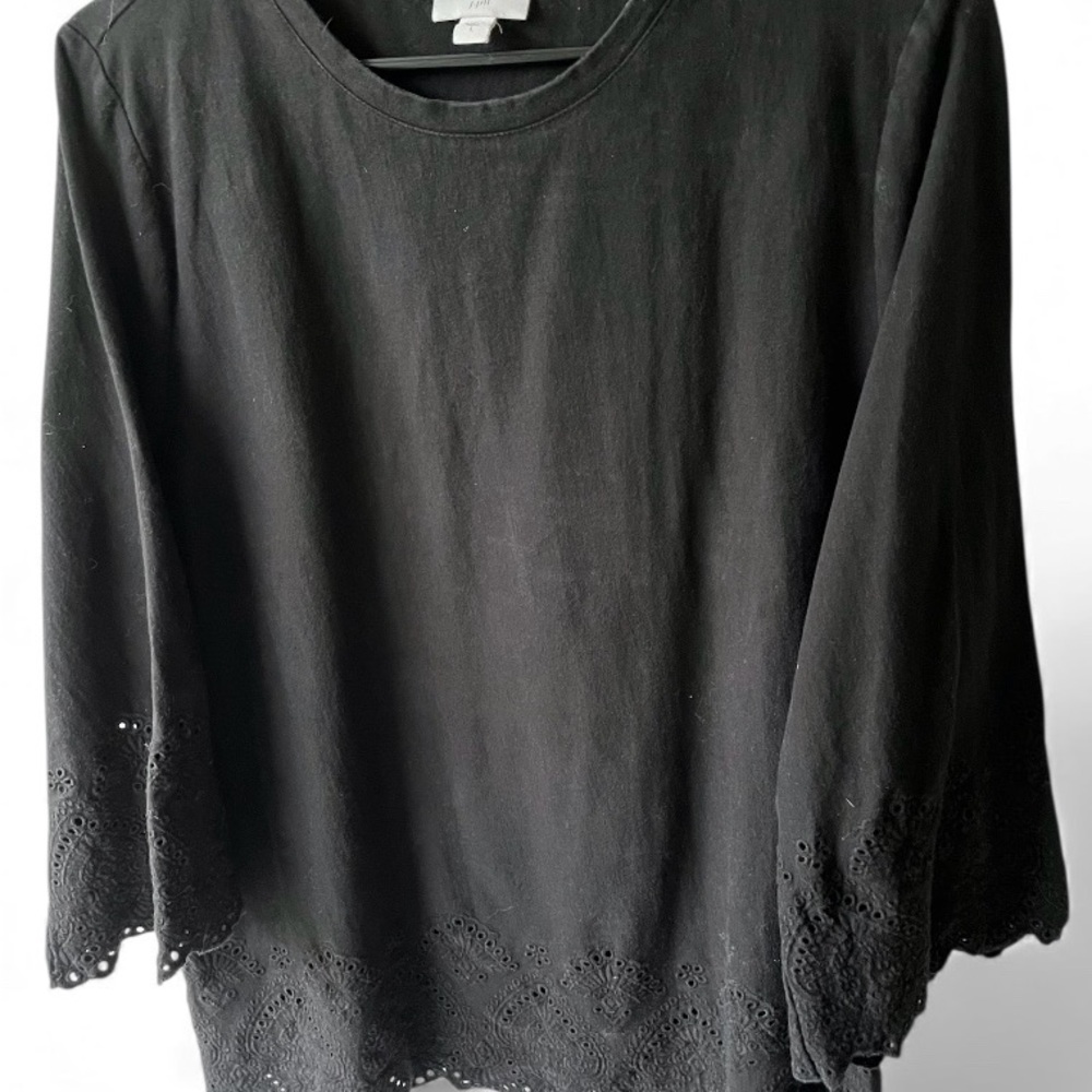 J.Jill Black Eyelet Hem Knit Top | Size L |‎ 100% Cotton - Picture 2 of 7